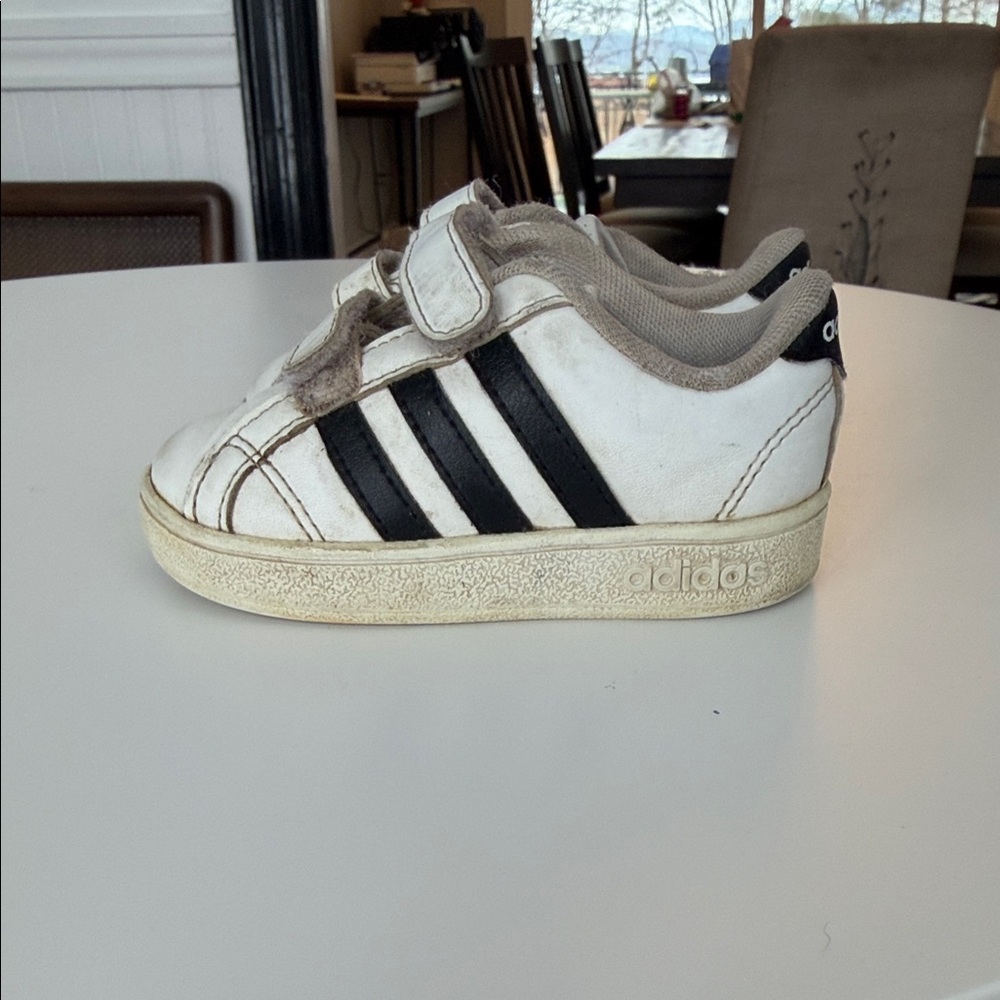 Adidas Kids White and Black Strap Sneakers